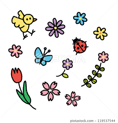 Simple spring motif illustration set Simple spring motif illustration set 119537544