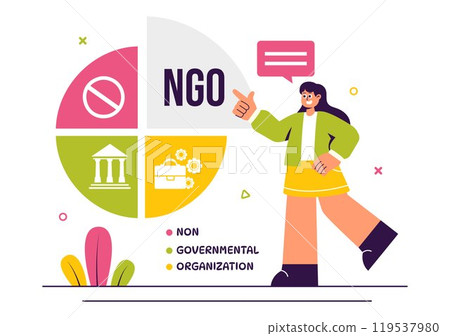 Vector illustration of an NGO or Non-Governmental Organization to Address Specific Social and Political Needs in a Flat Style Cartoon Background 119537980