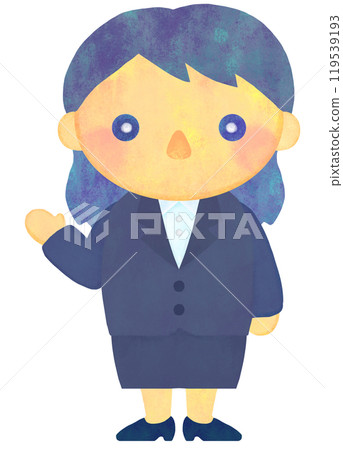 Illustration of a woman in a suit, guide, full body Illustration of a woman in a suit, guide, full body 119539193