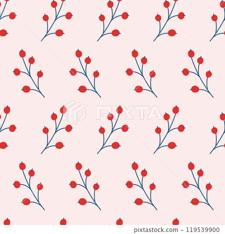 Seamless pattern of stylized twigs with berries. Vector illustration in a flat style. 119539900