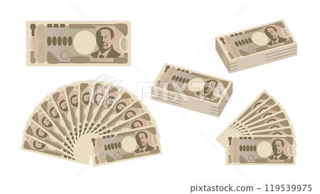 一套新的 10,000 日元紙幣，扇形，紙幣 119539975