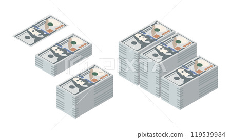 New 100 dollar bills and stack of bills, no border 119539984