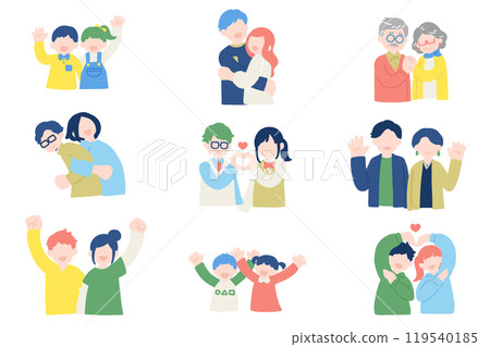 Flat illustration (set) of multi-generational friendly pairs [men and women] 119540185