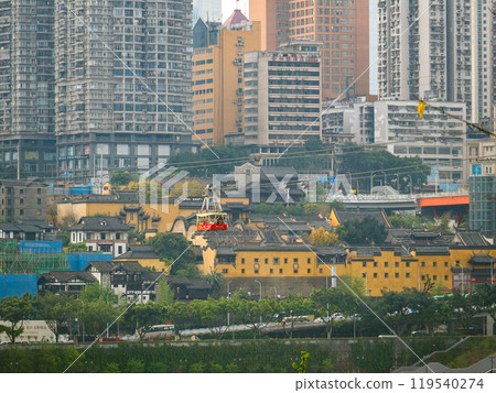 A Chongqing cable car crosses the Yangtze River from Yuzhong District 119540274