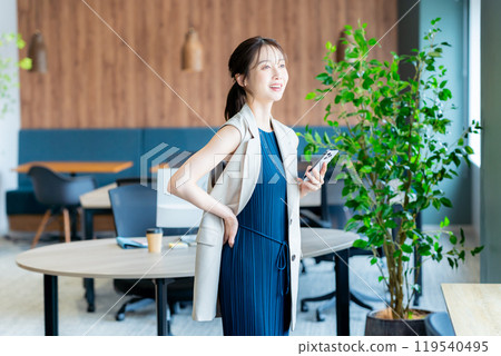 Business woman with a smartphone in the office Business woman with a smartphone in the office 119540495