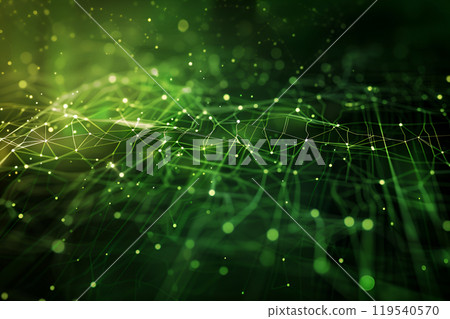 Abstract connected dots on bright green background. Technology concept 119540570