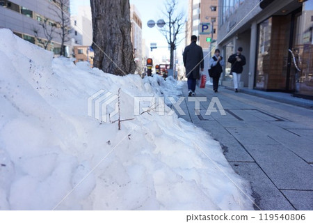 Snow piled up on the streets of Matsumoto City 119540806