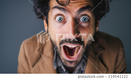 Man with wide eyes and mouth open in shock. 119541122