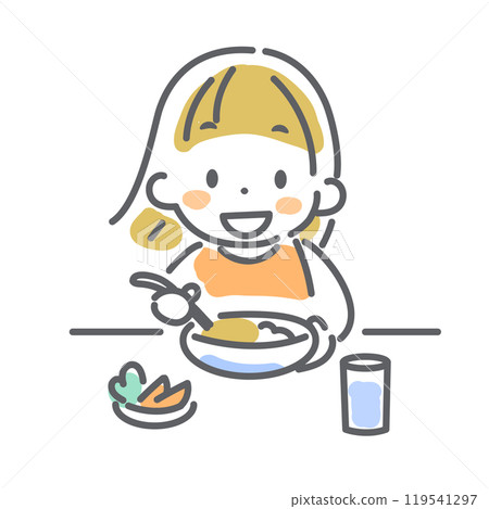Children's infectious disease prevention measures: Balanced meals, colorful and cute line drawing illustrations 119541297