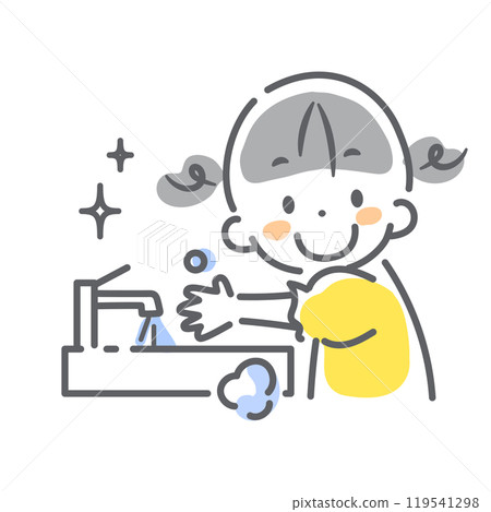 Children's infectious disease prevention measures: Hand washing - Colorful and cute line drawing illustration 119541298