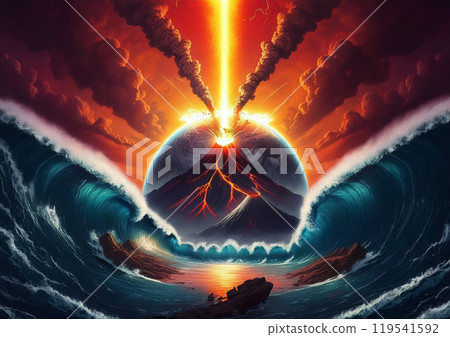 日本，災害頻繁的國家：地震、海嘯、火山爆發、太陽耀斑 119541592