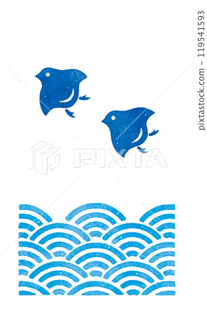 千鳥與海 千鳥 青海波 日式 傳統圖案 119541593