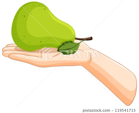 Hand Holding a Green Pear Illustration 119541715