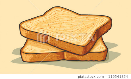 Stack of toasted bread slices, detailed drawing. Stack of toasted bread slices, detailed drawing. 119541854