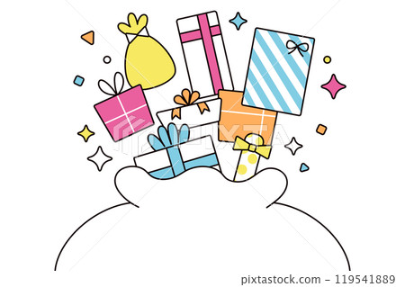 Illustration of a gift popping out of a bag 119541889