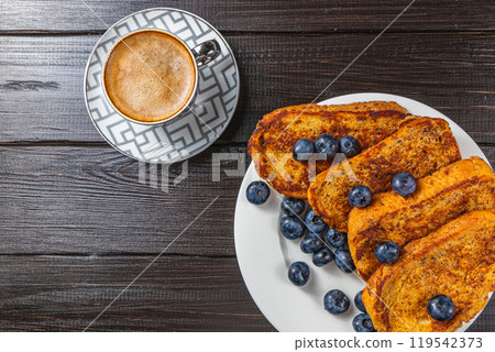french toast on white plate for breakfast french toast on white plate for breakfast 119542373