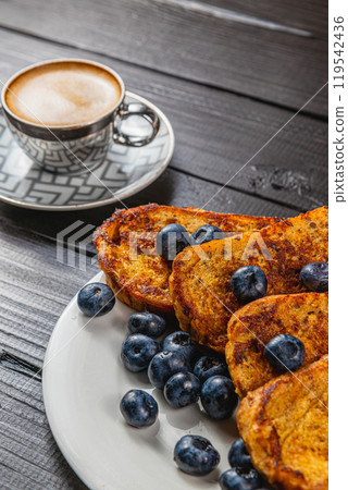 french toast on white plate for breakfast french toast on white plate for breakfast 119542436