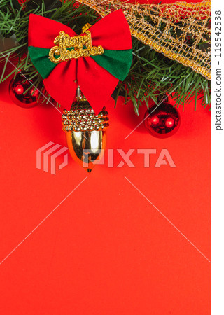 Christmas background concept with decorative branches and decorations close up Christmas background concept with decorative branches and decorations close up 119542538