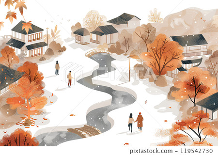 秋天的溫泉小鎮風光 119542730