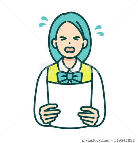 一名身穿西裝外套的國中生對自己的考試結果感到悲傷。哭泣的女孩的向量圖素材。 119542888