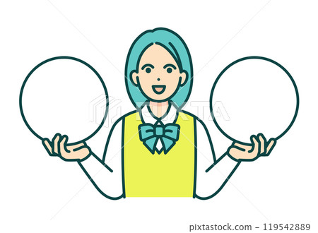 Two options. Vector illustration of a high school girl in uniform making a comparison. 119542889