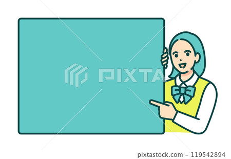 A high school girl in a blazer explains the important points. Vector illustration material with text space. A high school girl in a blazer explains the important points. Vector illustration material with text space. 119542894