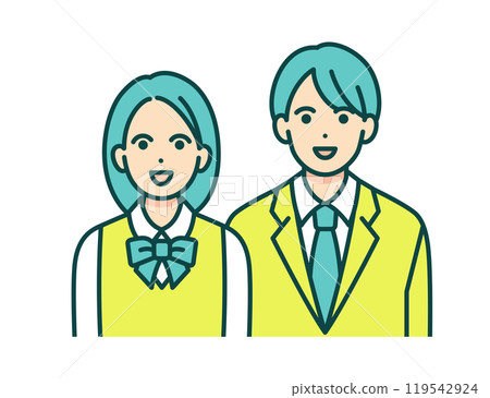 男女同學都微笑著。穿著校服的高中生的向量插畫素材。 119542924