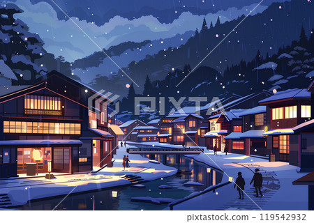 Night view of hot spring town 119542932