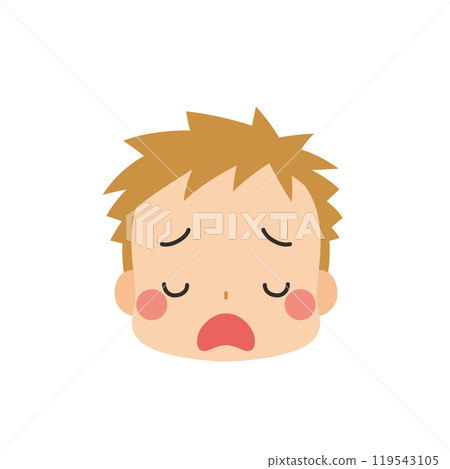 Cute little boy emoji illustration with a disgusted face, icon, facial expression, white background, vector 119543105
