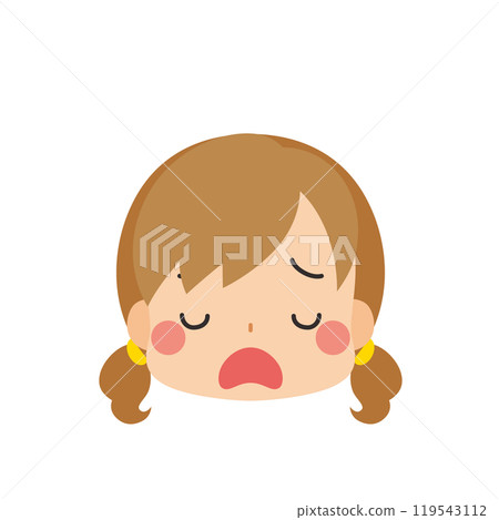 Cute little girl emoji illustration with a disgusted face, icon, facial expression, white background, vector 119543112