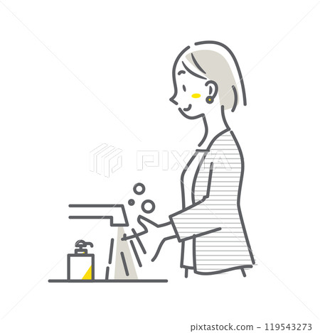 A woman preventing infectious diseases: simple and stylish line drawing illustration 119543273