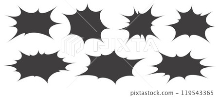 Comic and manga speech bubbles. Pop art frame for text. Vector box for dialog and messages. Chat shapes set of shock shout and scream actions. 119543365