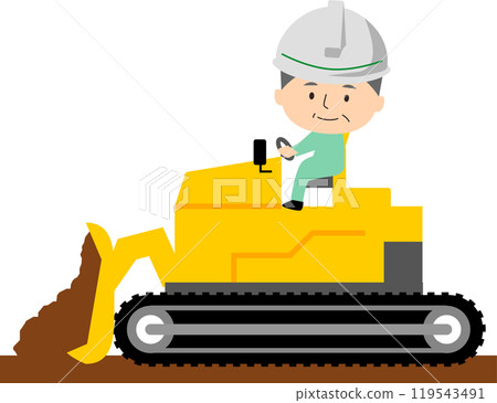 Senior man removing soil with a bulldozer 119543491