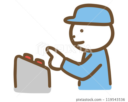 A man in work clothes pressing a machine button (upper body) A man in work clothes pressing a machine button (upper body) 119543536