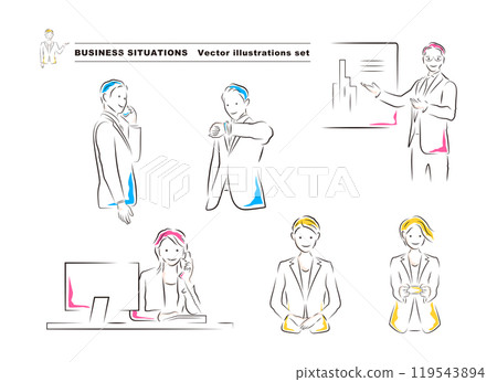 A set of illustrations summarizing various business scenes A set of illustrations summarizing various business scenes 119543894