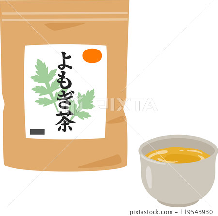 袋子裡的艾草茶和茶杯裡的茶 119543930