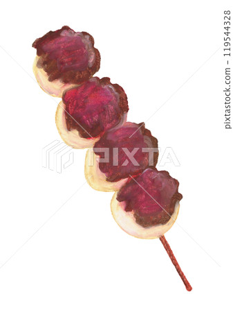 Illustration of skewered dumplings with sweet bean paste drawn with oil pastels 119544328