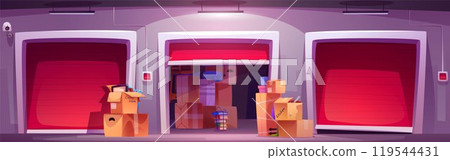 Warehouse interior with house stuff boxes 119544431
