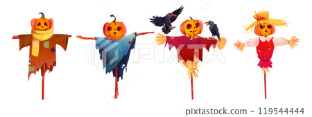Pumpkin scarecrows set isolated on white Pumpkin scarecrows set isolated on white 119544444