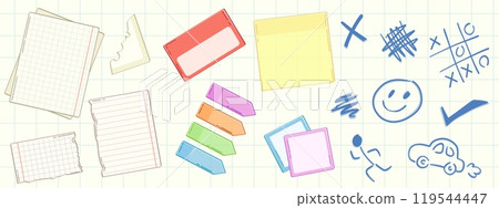 School memo papers and doodle drawings 119544447