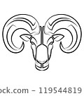 Black and white line art of sheep head 119544819