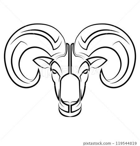 Black and white line art of sheep head Black and white line art of sheep head 119544819