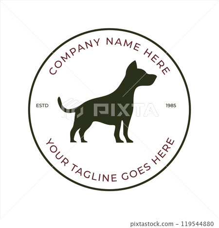 Minimalist logo featuring a dog silhouette inside a circle. This design is suitable for pet-related businesses such as pet shops, veterinary clinics. 119544880