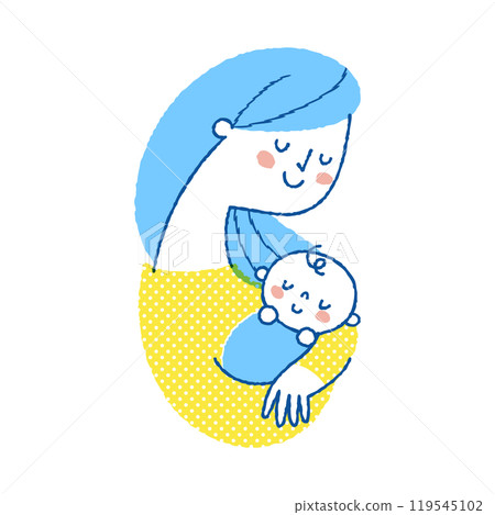A smiling long-haired woman holding a baby A smiling long-haired woman holding a baby 119545102