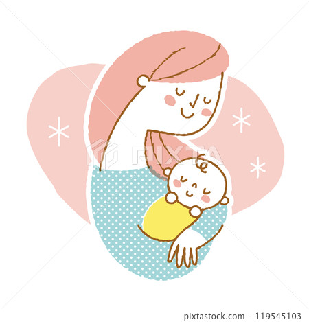 長髮女子抱著嬰兒微笑 長髮女子抱著嬰兒微笑 119545103