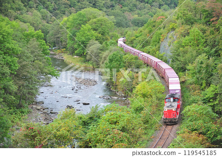 石北本線 舊白瀧～下白瀧 JR 貨運 DD51-1086 + 幸喜 + DD51-1056 (鷲) 石北貨運 119545185