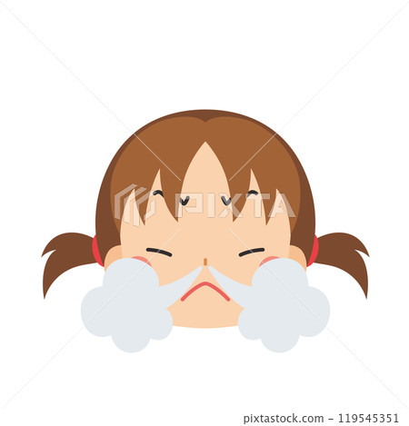 Emoticon illustration of a cute little girl breathing heavily and getting angry, icon, face, expression, white background, vector 119545351