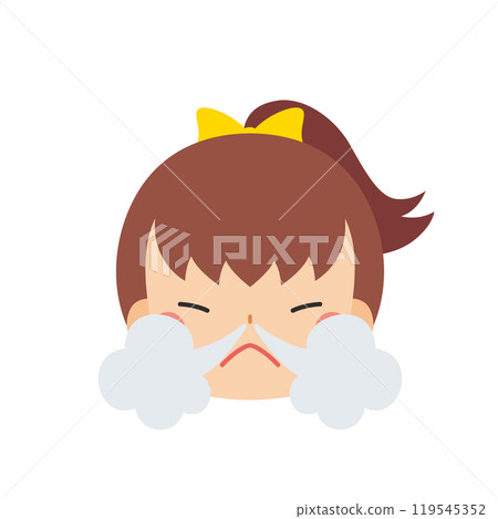 Emoticon illustration of a cute little girl breathing heavily and getting angry, icon, face, expression, white background, vector 119545352