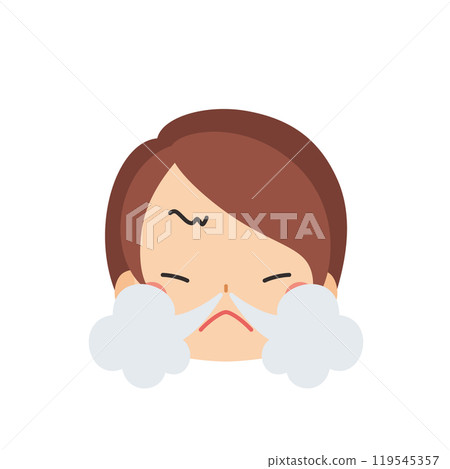 Emoticon illustration of a cute little girl breathing heavily and getting angry, icon, face, expression, white background, vector 119545357