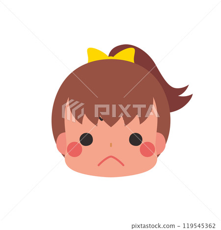 Emoticon illustration of a cute little girl pouting, icon, face, expression, white background, vector 119545362